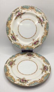 Vintage Sango SAN2 Occupied Japan China 2 Pc Service of 2 Turquoise Gold Floral
